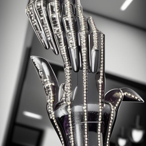 Mirrored Steel Mechanical Hand with Jewels
