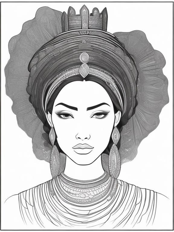 Monochromatic Pencil Sketch of African Princess