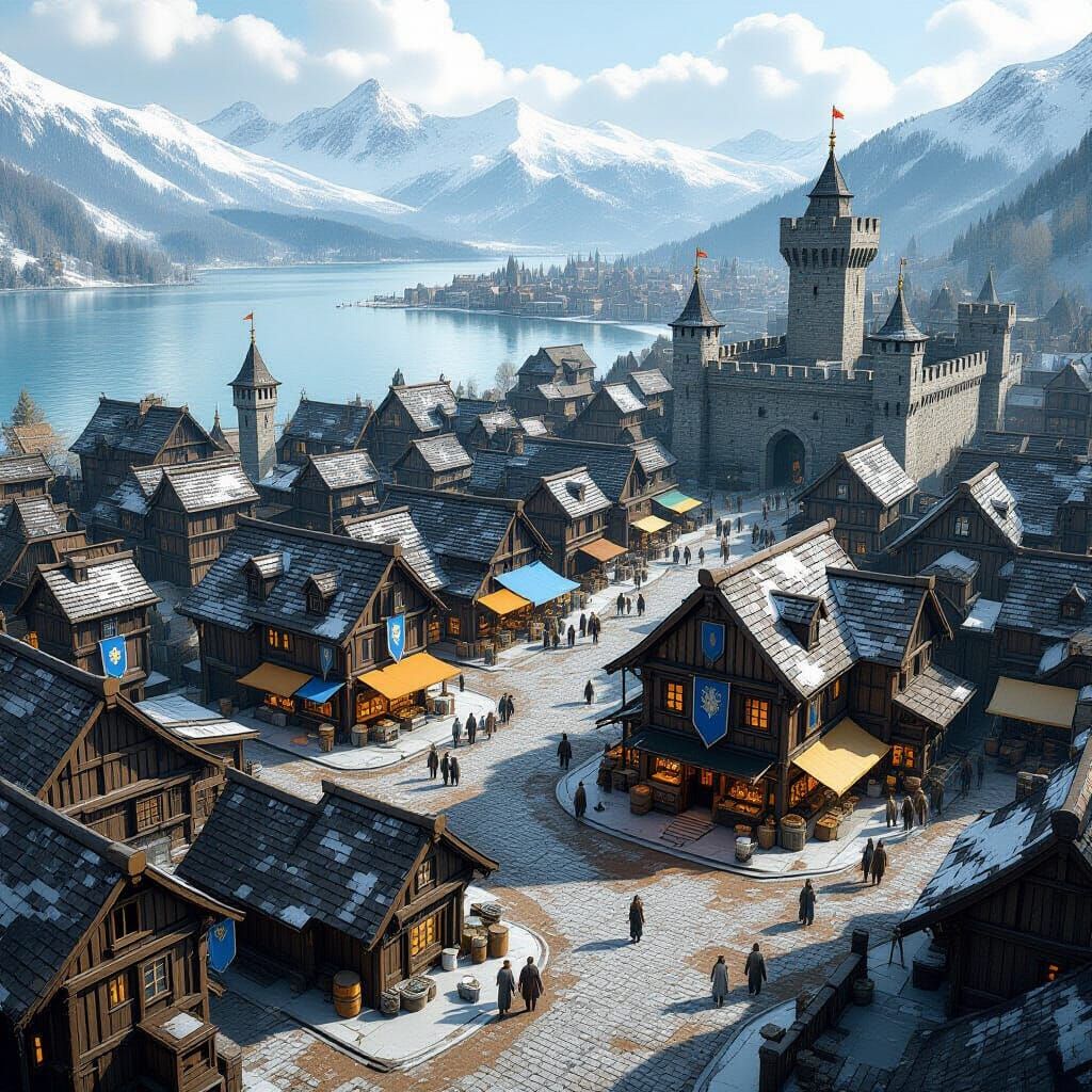 Sprawling Medieval City in Rustic Fantasy Style