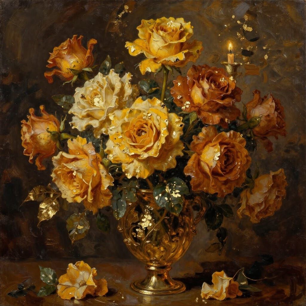 Baroque Floral Masterpiece in Impasto Oil Paint