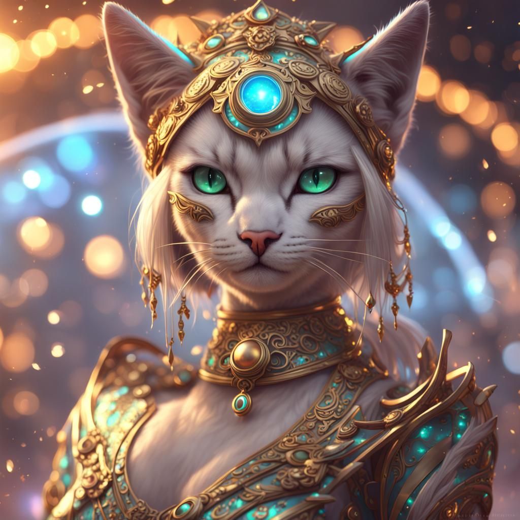Solarpunk Cat Goddess Celebrates New Year
