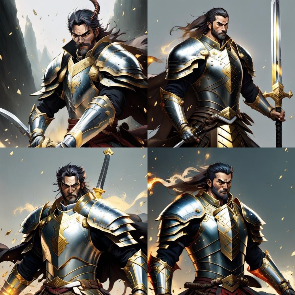 Dragon Armor Samurai with Golden Sword in Anime Style