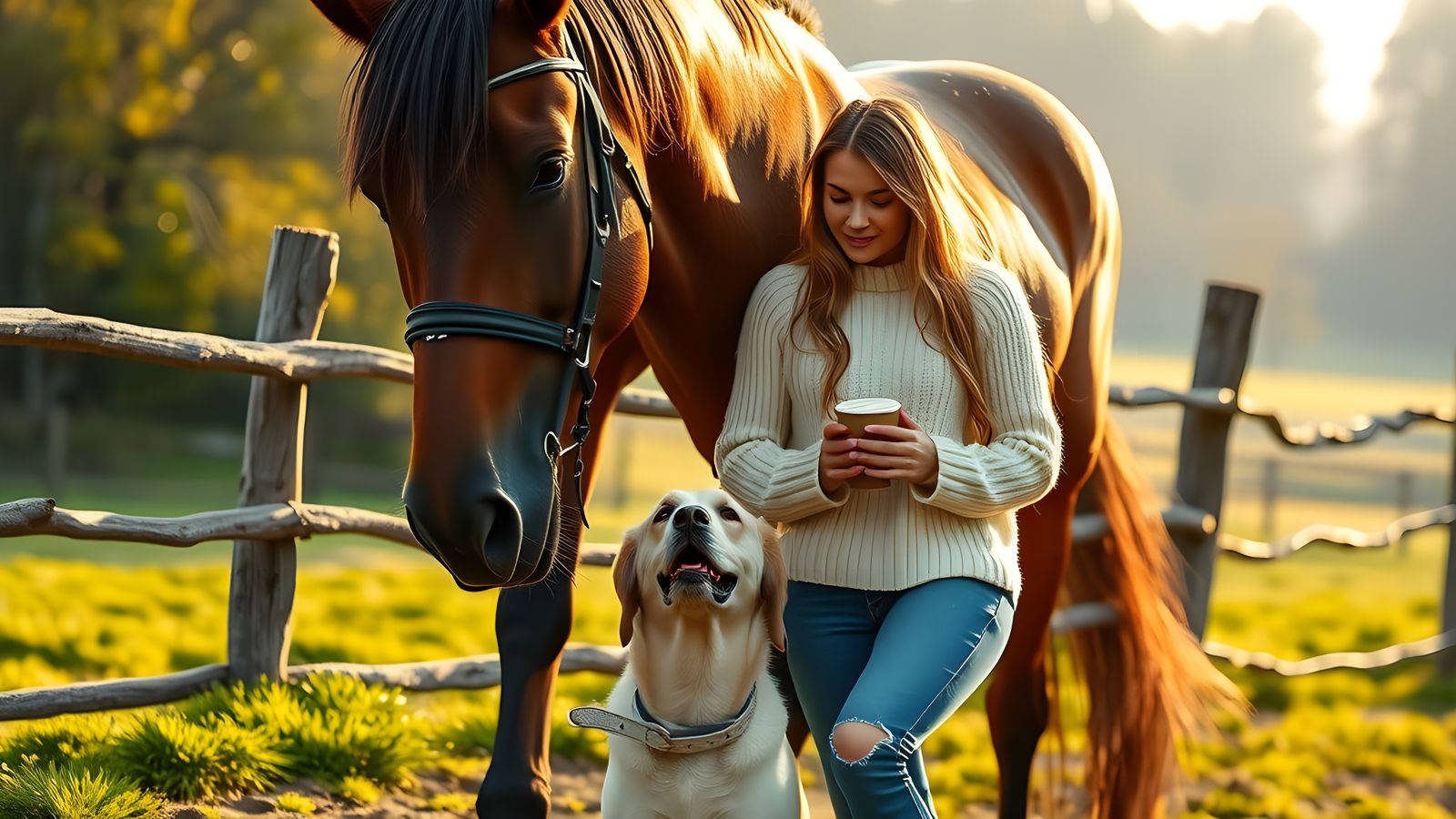 Woman and Animals in Morning Light