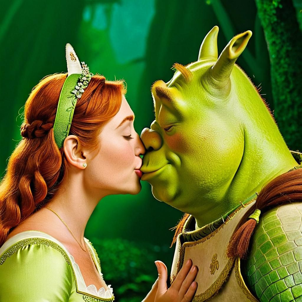 Shrek and Fiona Kissing