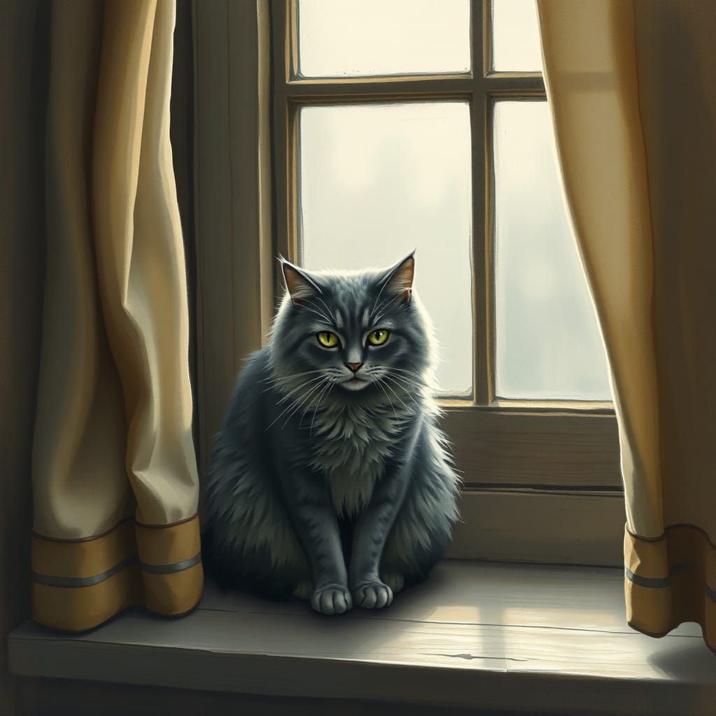 A Solemn Feline Contemplates the Outdoors