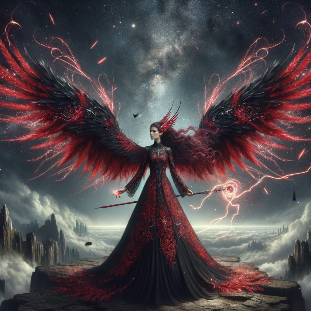 Dark Angel with Red Wings Digital Painting