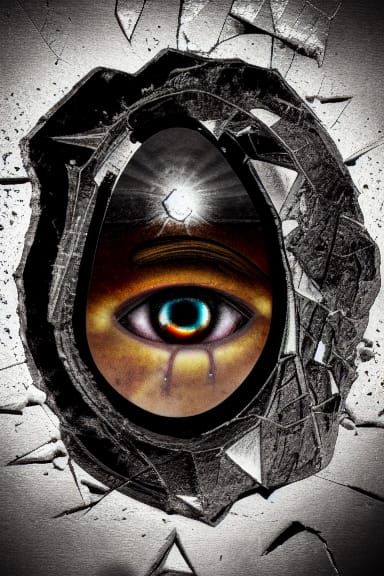 Ethereal Eyes Reflected in Shattered Fractal Mirror