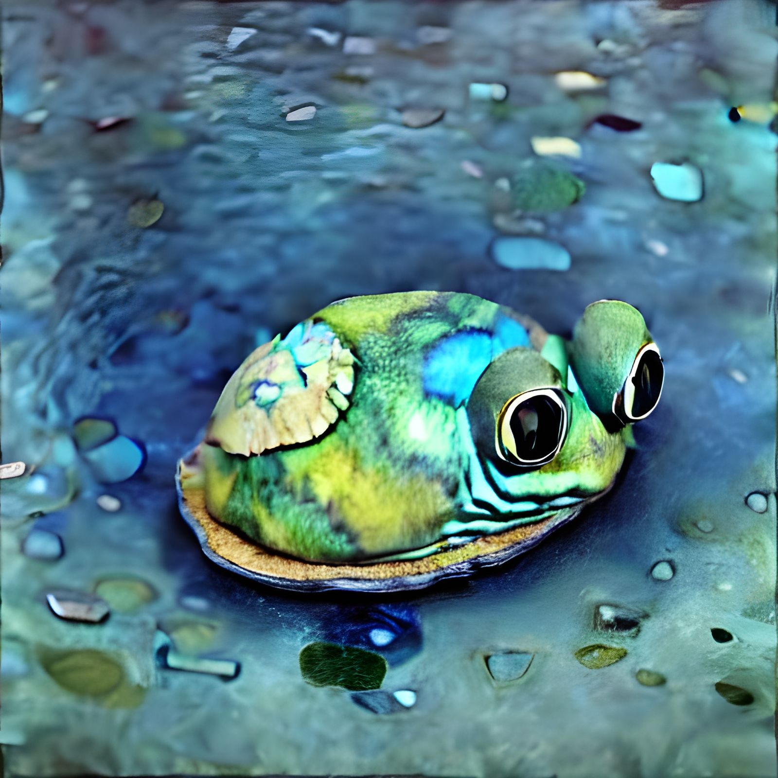 Blue Frog in Abalone Shell: Photorealistic 3D Render