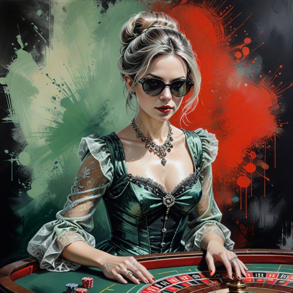 Rococo Spy Gambler Portrait in Detailed Ink Painting