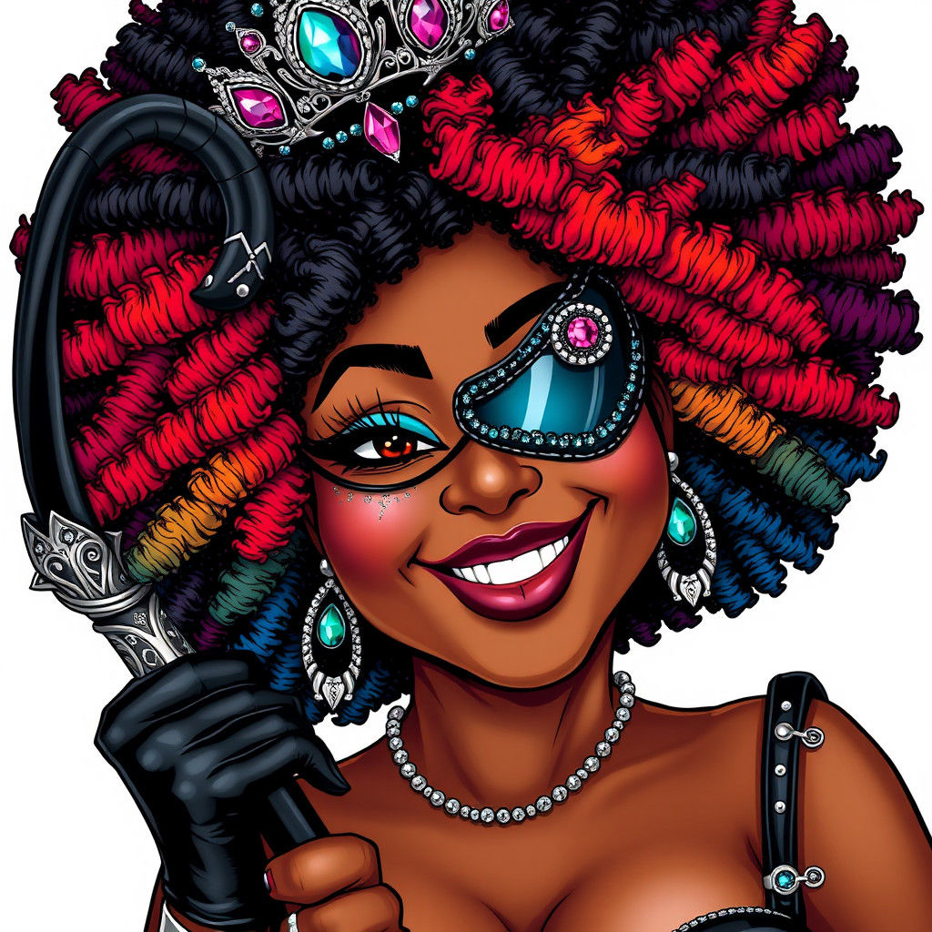 Unseelie Rainbow Hair fat black woman with a tiara and eye p...