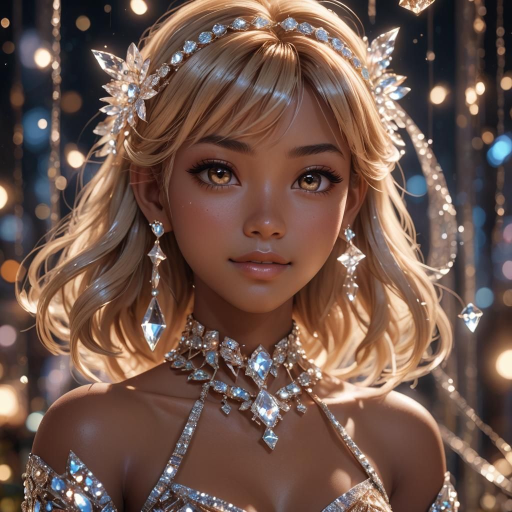 Anime Girl with Crystal Outfit in Art Nouveau Style