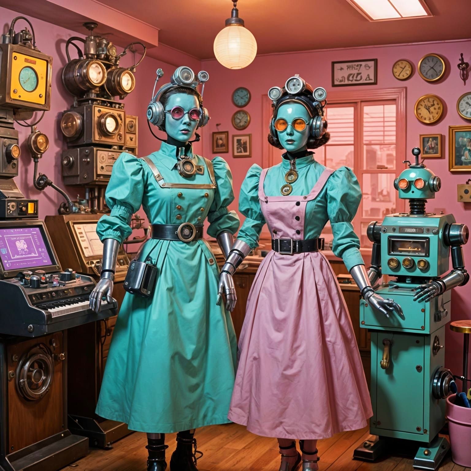 Retro Steampunk Dreamhouse in Vibrant Neo-Synthwave