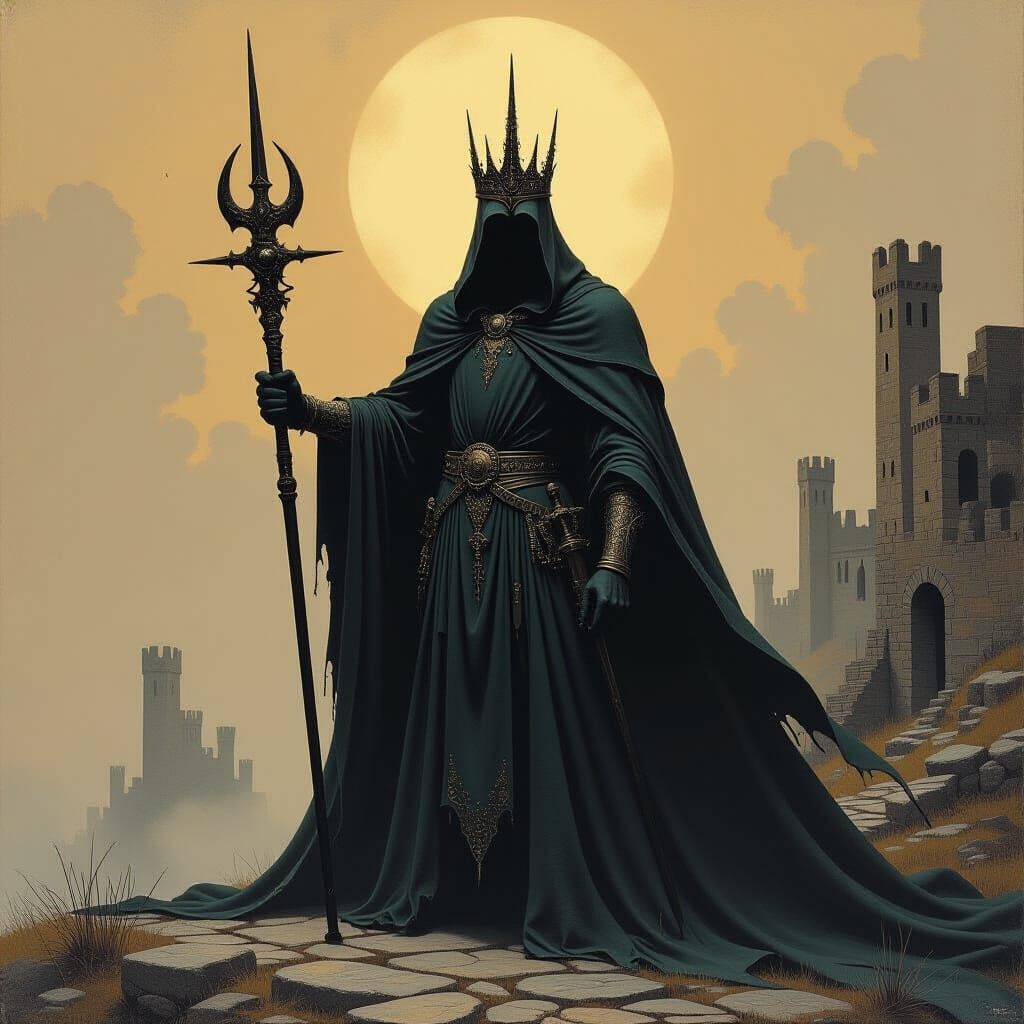 Brutal Wizard King in Dark Fantasy Style