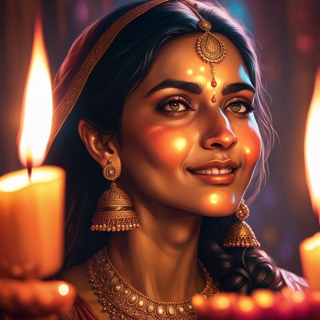 Diwali Celebration: Indian Woman Portrait in Hyperdetailed S...