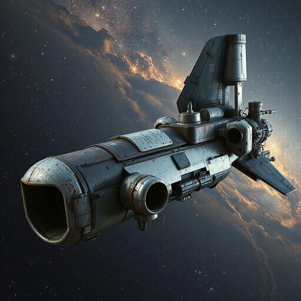 Rugged Futuristic Spaceship in Industrial Sci-Fi Style