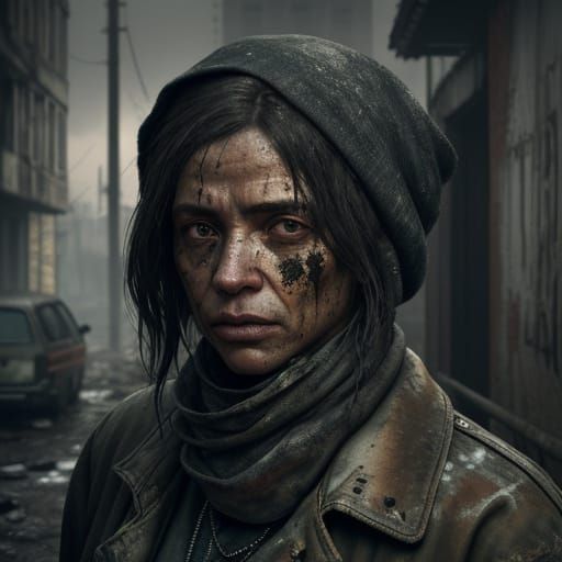 Resilient Woman in Gritty Urban Decay