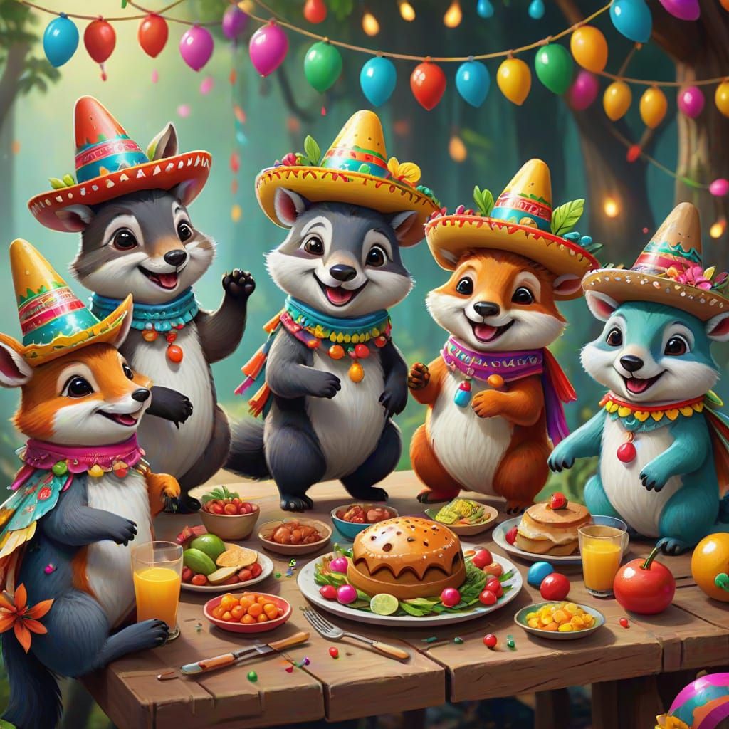 Forest Animals Fiesta with Tiny Sombreros