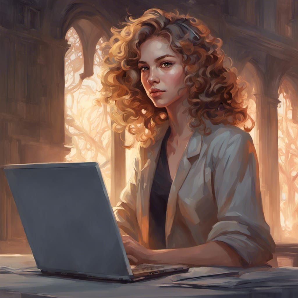 Woman Learning to Code: Hyperdetailed Portrait