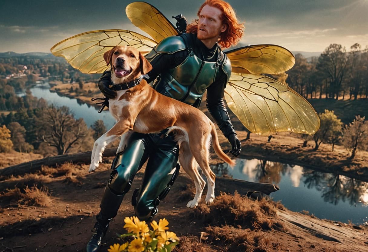 Gothic Latex Figure with Beetle Wings and Dog