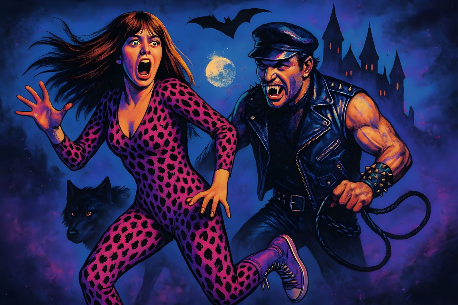 Heavy Metal Vampire Hunt in 80s Pop Art Style