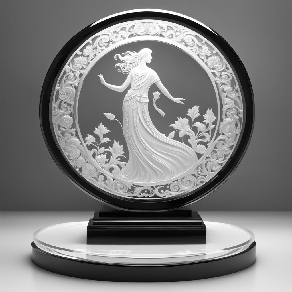 Embossed Metal Figure on Glass Stand