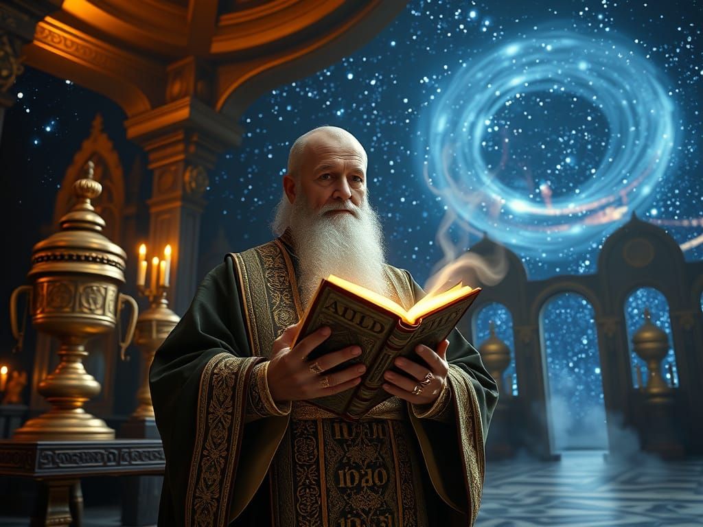 Orthodox Priest in Celestial Byzantine Temple