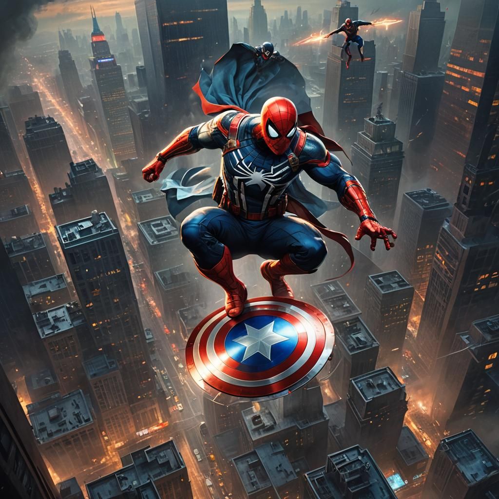 Spider-Man Battles Villains with Captain America's Shield