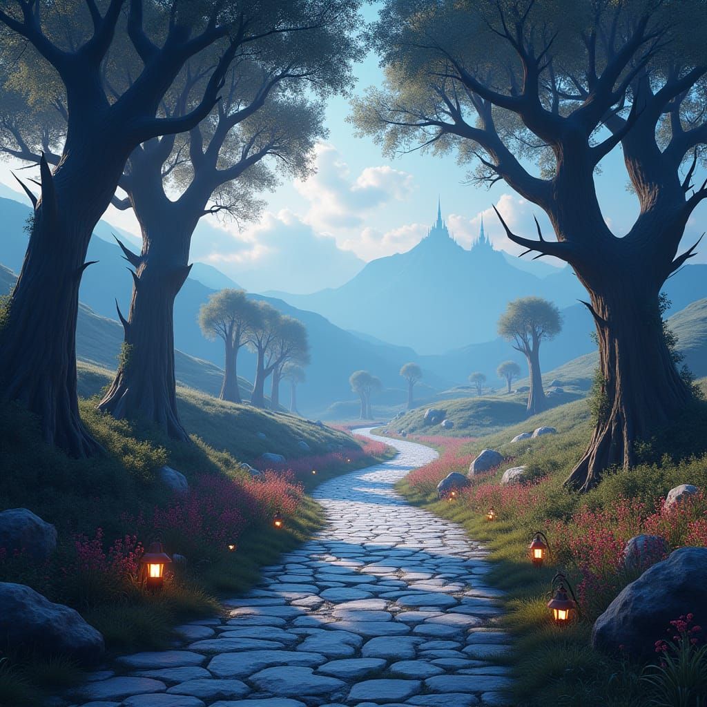Parallel Roads Diverge in Mystical Landscape Art