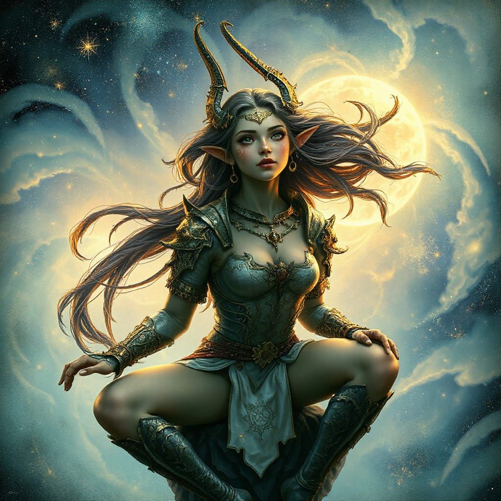 Celestial Elf Warrior in Art Nouveau Style