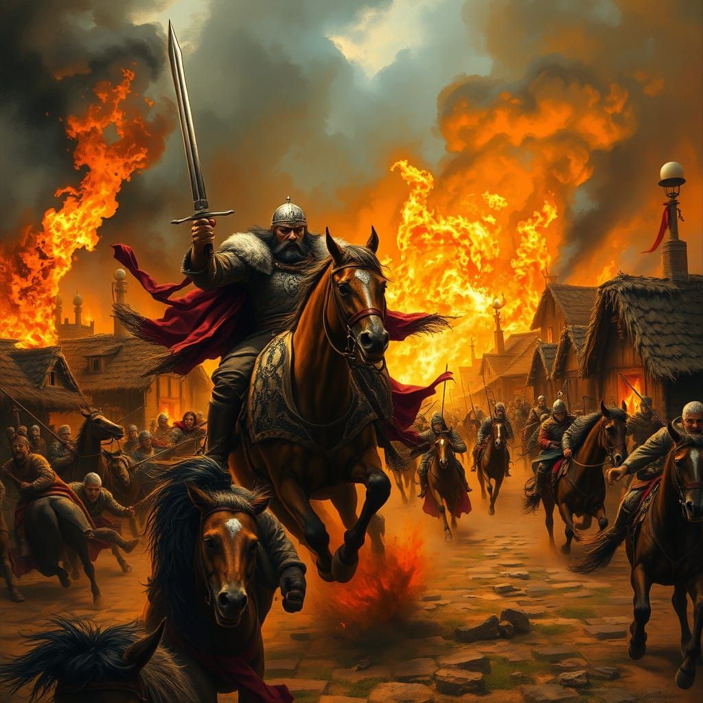Medieval Town Under Siege by Atilla the Hun