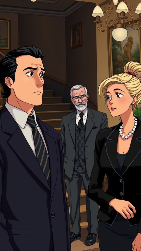 Elegant Living Room Scene in Naoki Urasawa Style