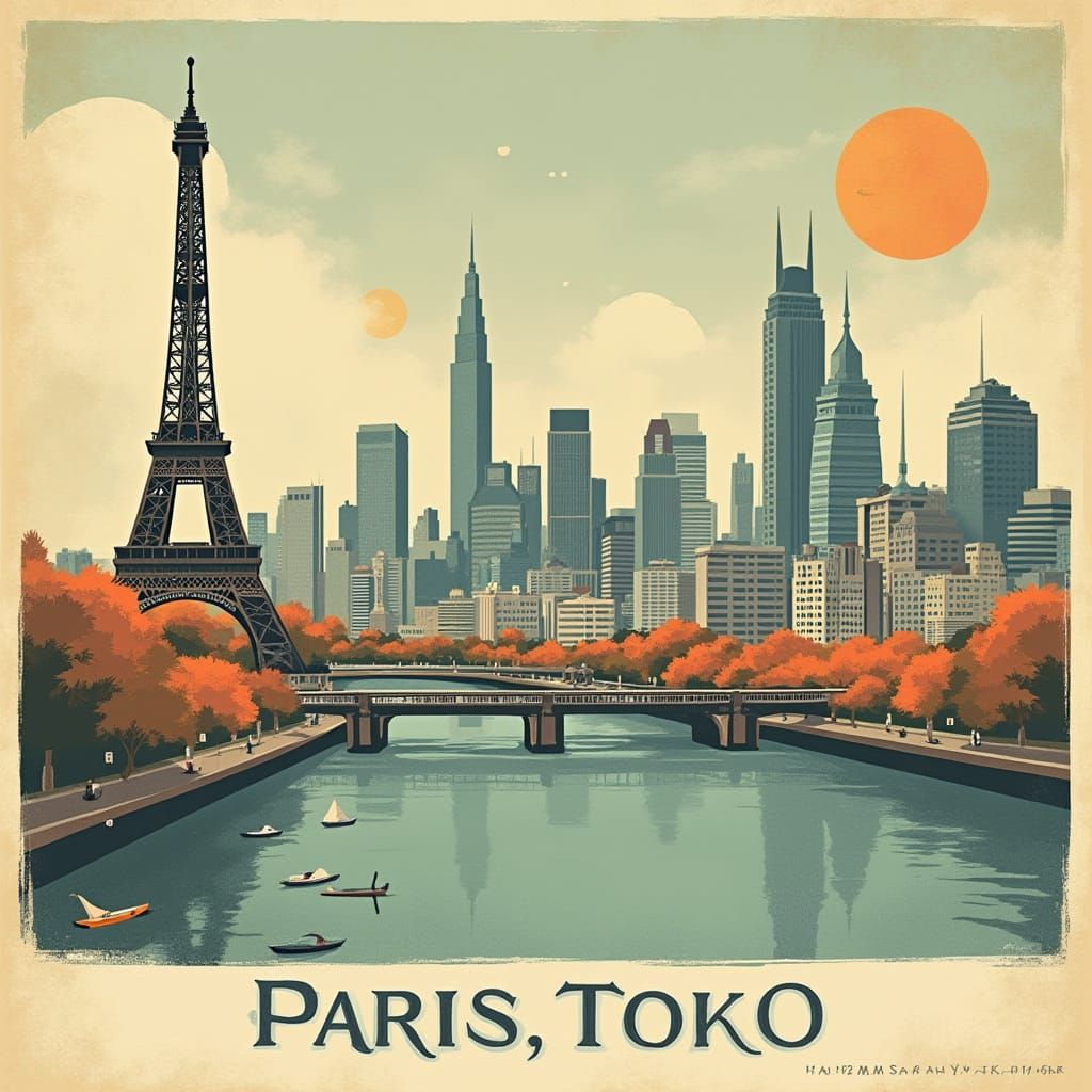 Vintage Travel Poster of Paris, Tokyo, and New York