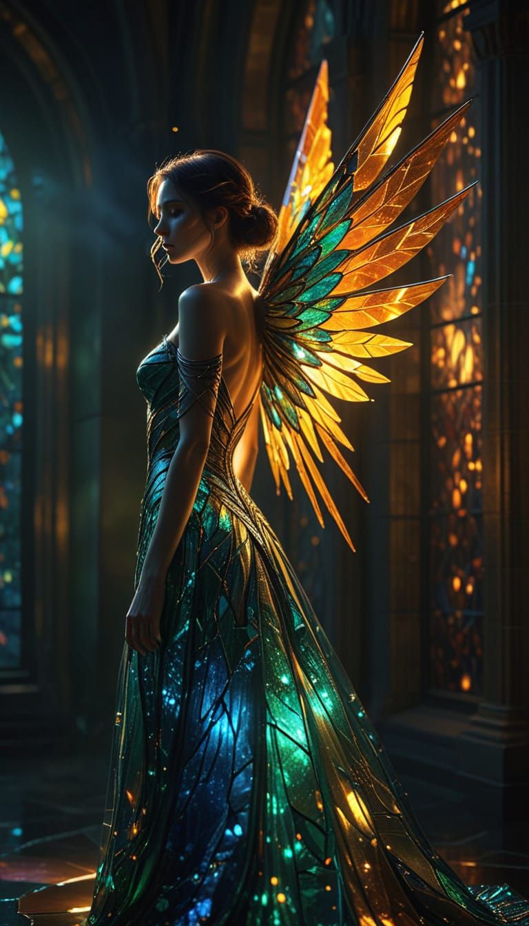 Female Figure with Stained Glass Wings in Unreal Engine