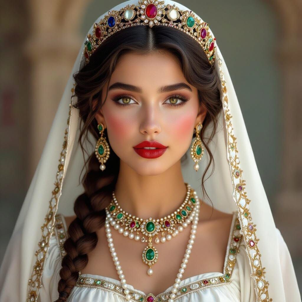 Roman Matron with Jeweled Crown and Rose-Bearing Cupids