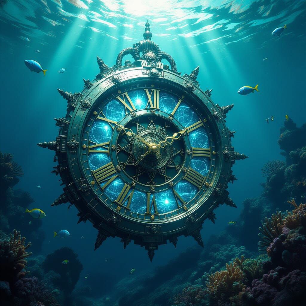 Mechanical Clock Swims Through Ink Coral Reef