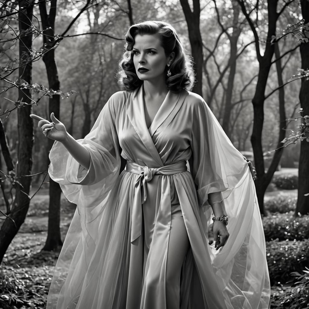 Film Noir Portrait: Voluptuous Woman in Tulle Robe