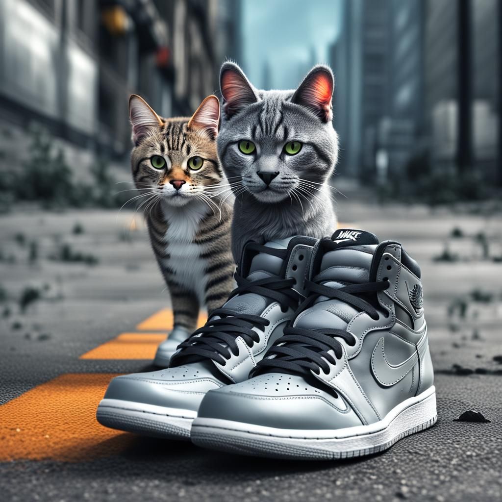 Cat Going to Work with Friend in Nike Air Jordans
