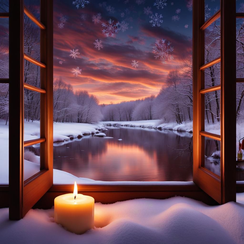 Windy Winter Night: Candlelight and Snow