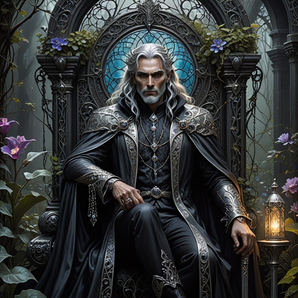 Silver King on Bioluminescent Swing in Enchanted Garden