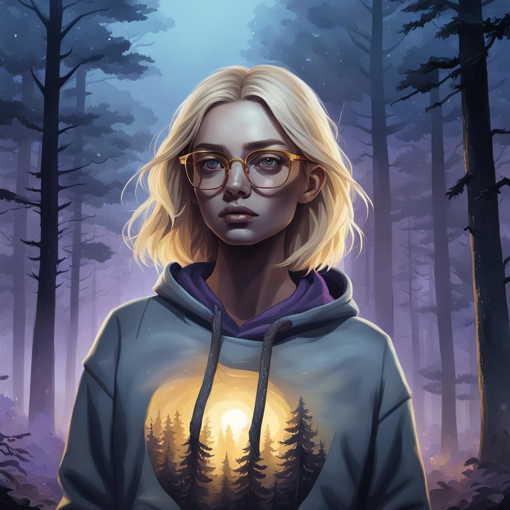 Girl in Misty Forest with Dramatic Lighting