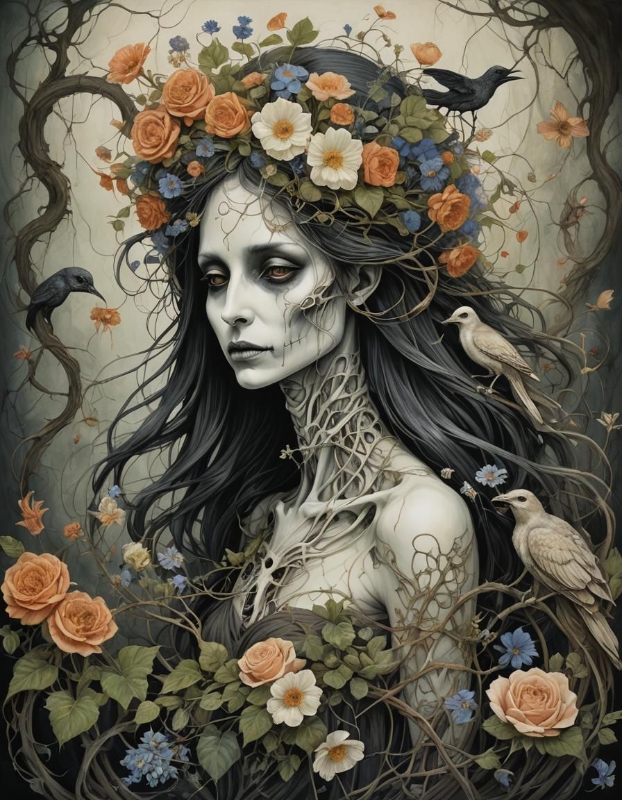 Ephemeral Woman Phantom with Floral Vines