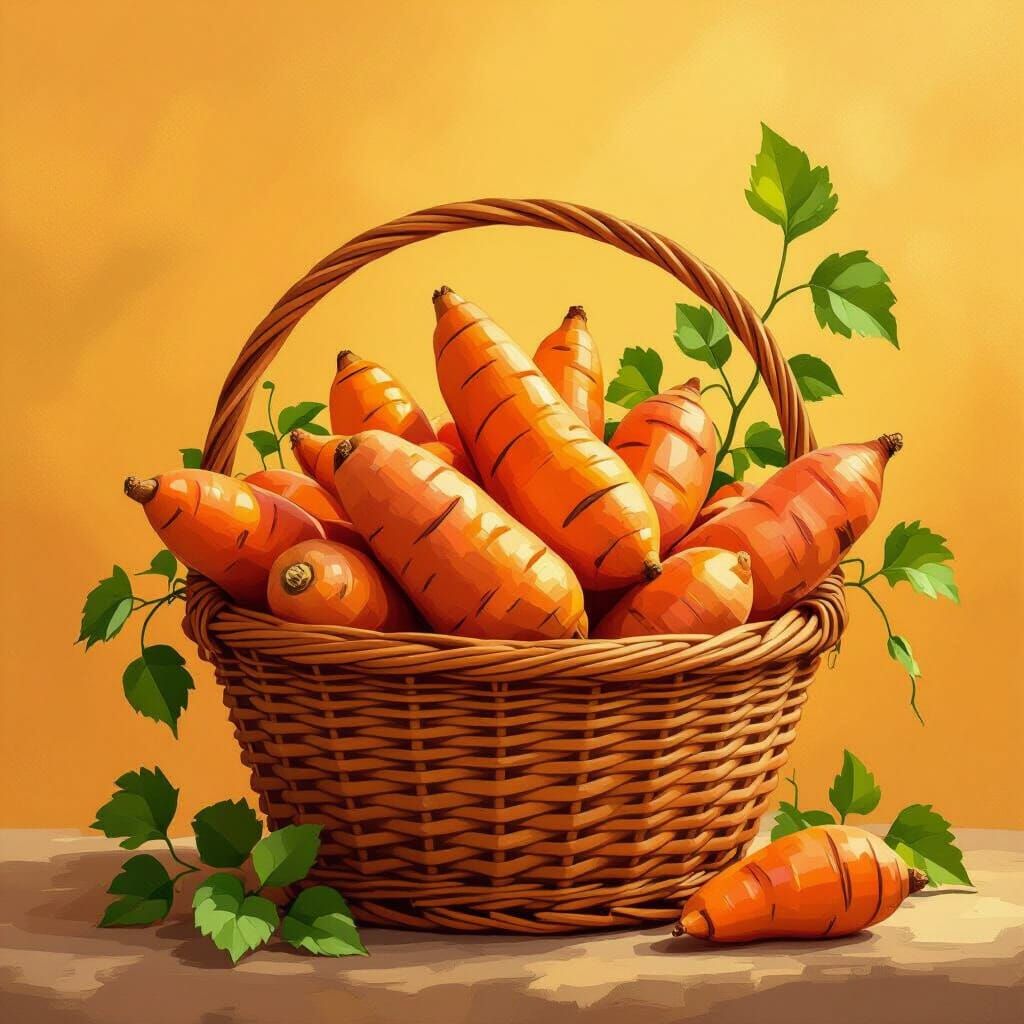 Vibrant Orange Sweet Potatoes in Impressionist Style