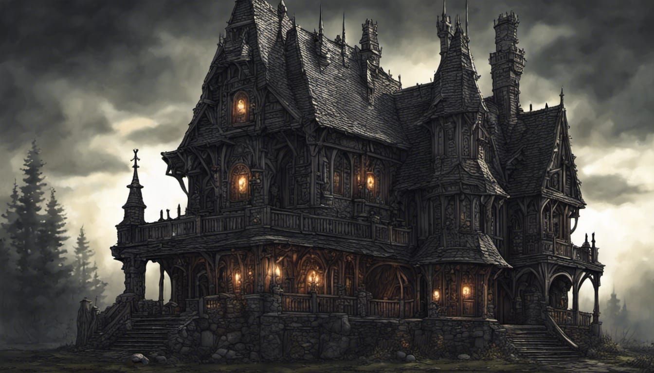 Haunted Dark Ages Manor in Dark Fantasy Art