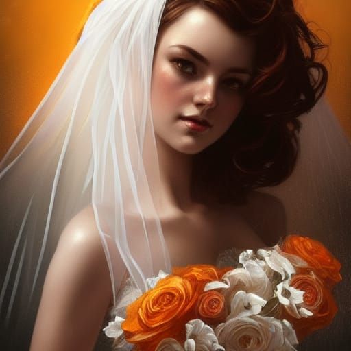 Beautiful Bride with Roses in Art Nouveau Style