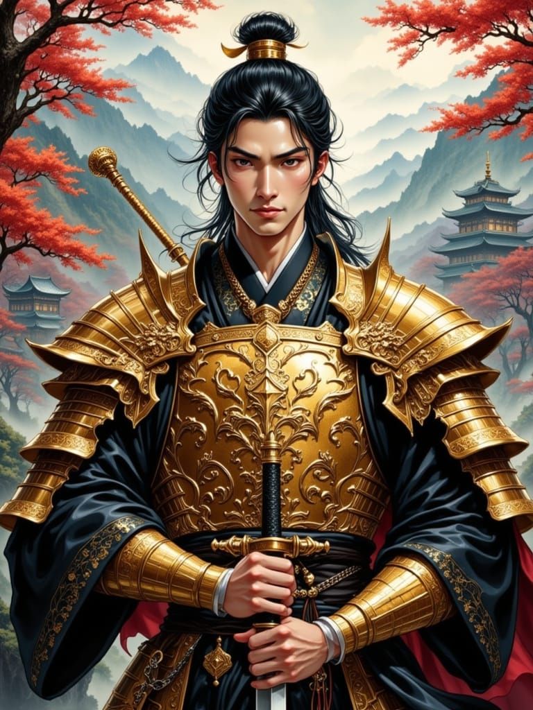 Donghua Style Warrior in Golden Armor