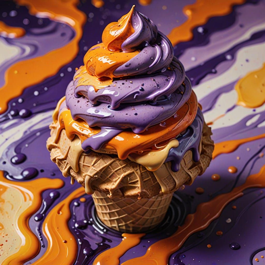 Vibrant Swirls of Melty Ice Cream in Expressive Oil Painting