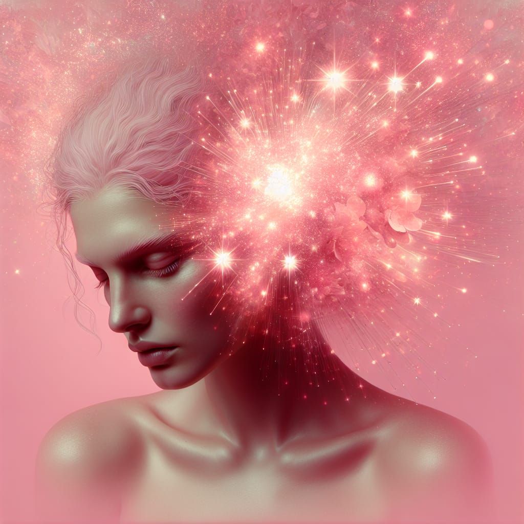 Pink Surreal Portrait with Bursting Stars