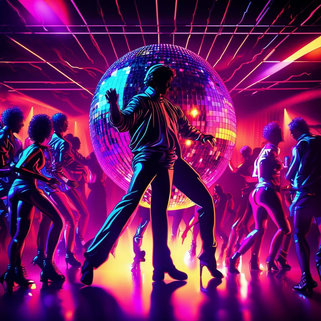 Energetic 80s Disco Scene with Neon Lights