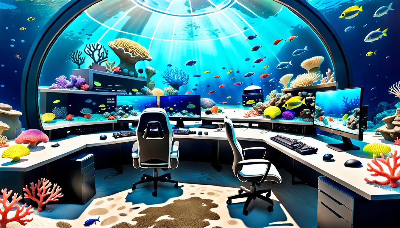 Underwater Gaming Setup with Coral View