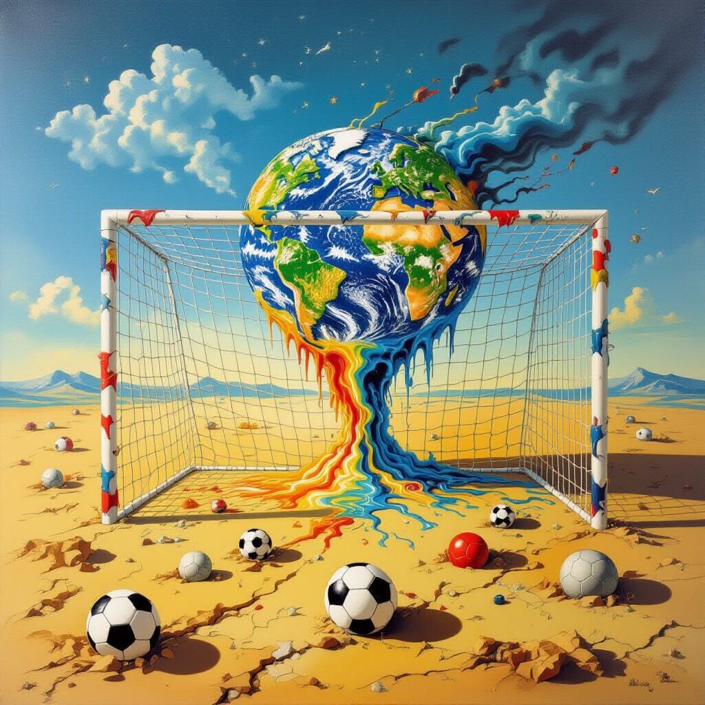 Surreal Soccer Goal Facing Global Obstacles